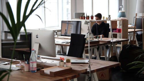 one employee in an empty office