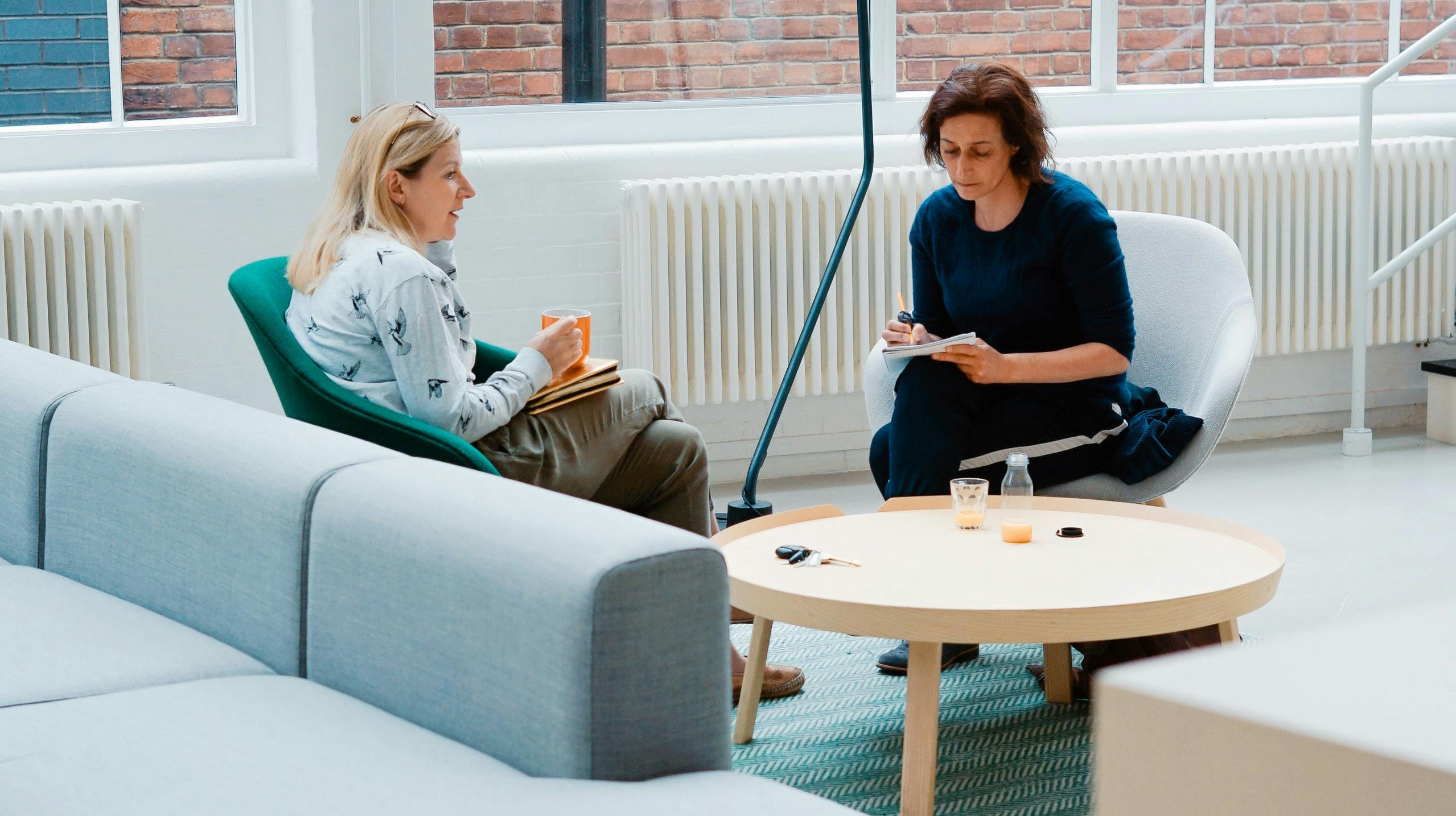 two female colleagues casually meeting