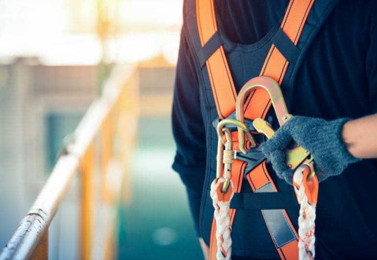 Health and safety at work with a safety harness